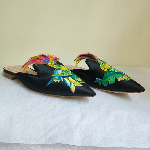 Alberta Ferretti embellished silk shantung flat pointed mules - Picture 5 of 14